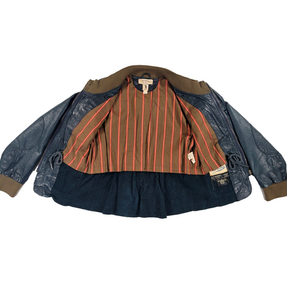 John Varvatos X Converse Leather Bomber Jacket Dark Green/Blue Womens S VTG Y2K - Picture 4 of 12